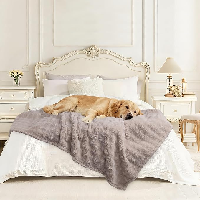 Dog Blankets Washable Pet Blanket - Fluffy Fuzzy Cat Puppy Blanket with Premium 300GSM 3D Fleece Bubble for Pet Kitten Doggy, Linen, 40x60IN