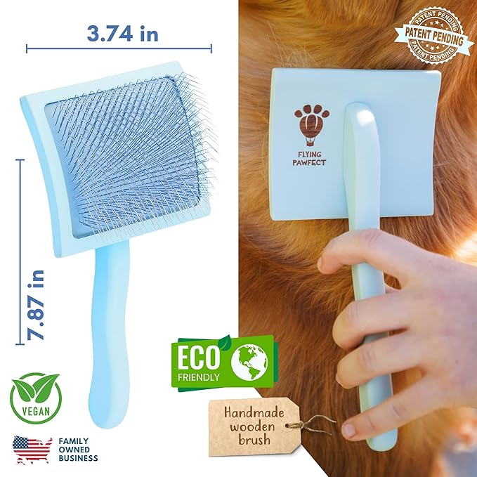 Pet Slicker Brush With Soft Massage Grooming Stainless Steel Pins - For Dematting, Shedding Fur, and Undercoat - Ideal Gift for Professional Pet Groomers - Long Slicker Brush