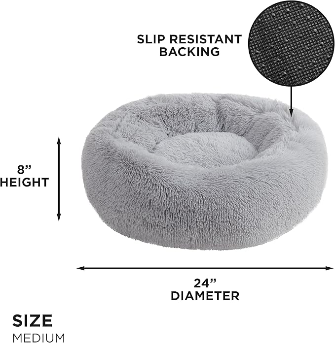 Juicy Couture Devon Faux Fur Medium Gray Round Pet Bed for Dogs and Cats