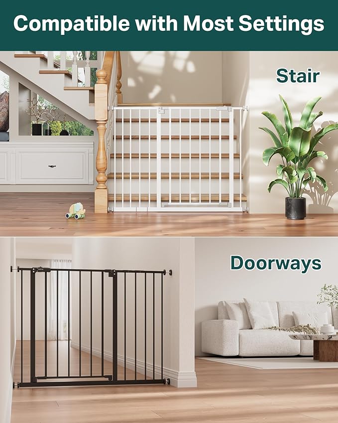 InnoTruth 29.5–40.75" Baby Gate for Stairs, 30" Tall Dog Gates for Doorways & Hallways, Safety Gate for Kids & Pets, Pressure-Mounted Walk-Through with Dual Lock & 2-Way Swing, Black