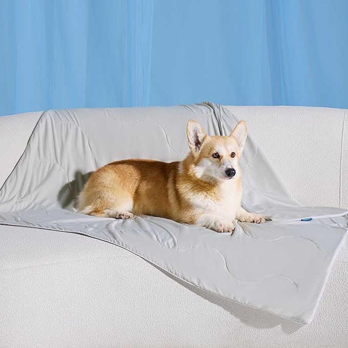 Bedsure Cooling Blanket for Medium Dogs with Breathable Air-Core Fill Q-MAX>0.4 - Dog Cooling Mat Soft, Lightweight Pet Cat Throw Cold Blanket Washable for Summer, Pearl Grey, 30x40