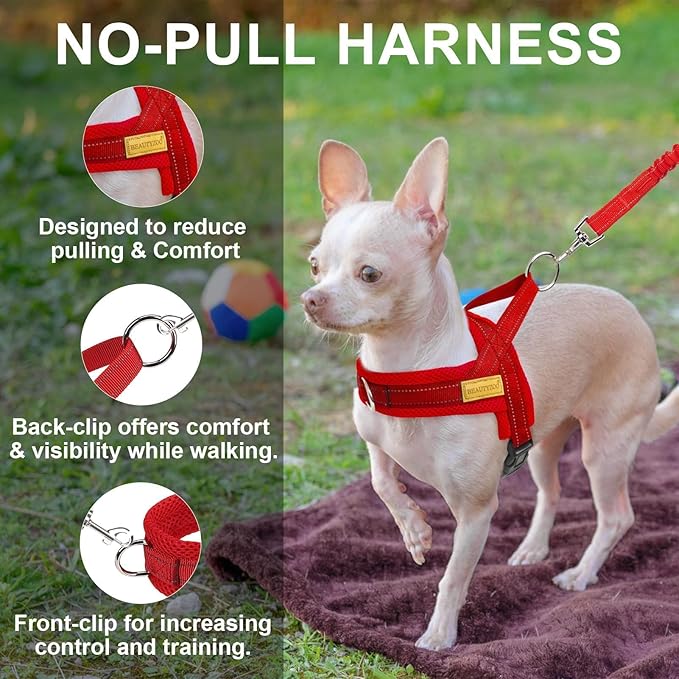BEAUTYZOO No Pull Dog Harness Medium Sized Dog, Breathable Mesh Padded Dog Harness and Leash Set, Adjustable Reflective Escape Proof Dog Vest Harnessss Quick Fit for Training Walking, Red M