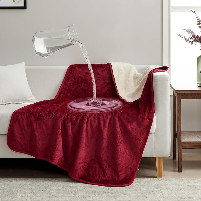 Waterproof Pet Blanket, Liquid Pee Proof, Sherpa Fleece Protector – Pet Hair Resistant Water Proof Bed Cover for Dogs Couch Sofa Car Bedding Comforter (Red, 40"x60")