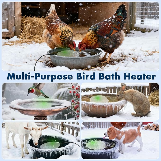 Outdoors 100W Bird Bath Heater for Winter,Birdbath Deicer Pond De-icer Thermostatically Controlled Birdbaths Water Heater with 5.9 Ft Power Cord and Working Indicator Light (White)