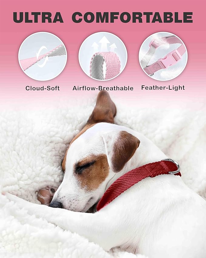 Dynmeow Soft and Breathable Cotton Dog Collar, Durable Adjustable Heavy-Duty Pet Collar with Quick-Release Buckle, Lightweight for Sensitive Skin for Medium and Large Dogs, Red, M