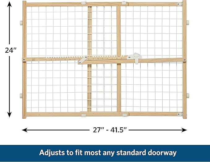 MidWest Homes for Pets Wire Mesh Pet Safety Gate, Dog Gate Expands From 29 - 40.5 Inches Wide, 24 inches Tall, Wood, Powder Coated Wire