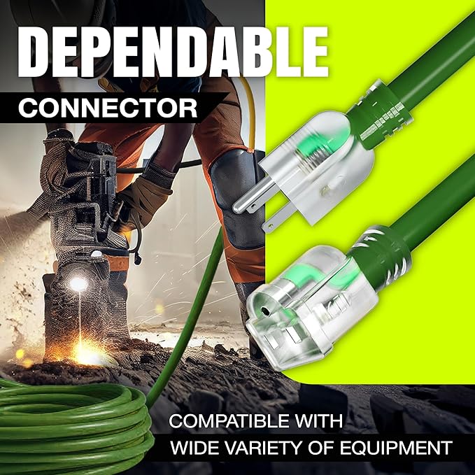 10ft Outdoor/Indoor Extension Cord 14/3 Gauge Heavy Duty 3 Prong SJTW, Waterproof, ETL Listed, Flexible Cold-Resistant Long Power Cord,15A 125V 1875W, Green by LifeSupplyUSA