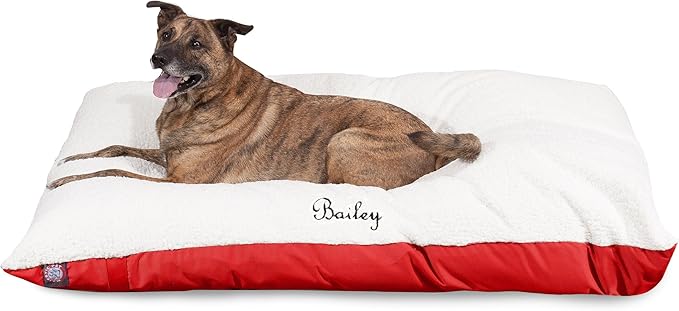 Soft Plush Personalized Pet Pillow Dog Bed Custom Embroidered - Removable Pet Bed Cover - Large Red