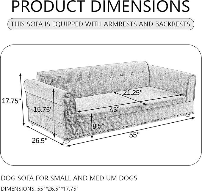 Oversized Pet Sofa Bed for Large Dogs, 55 Inch Modern Dog Couch with Orthopedic Memory Foam, Sturdy Furniture Style Pet Bed with Weight Capacity 220 lbs, (Beige)