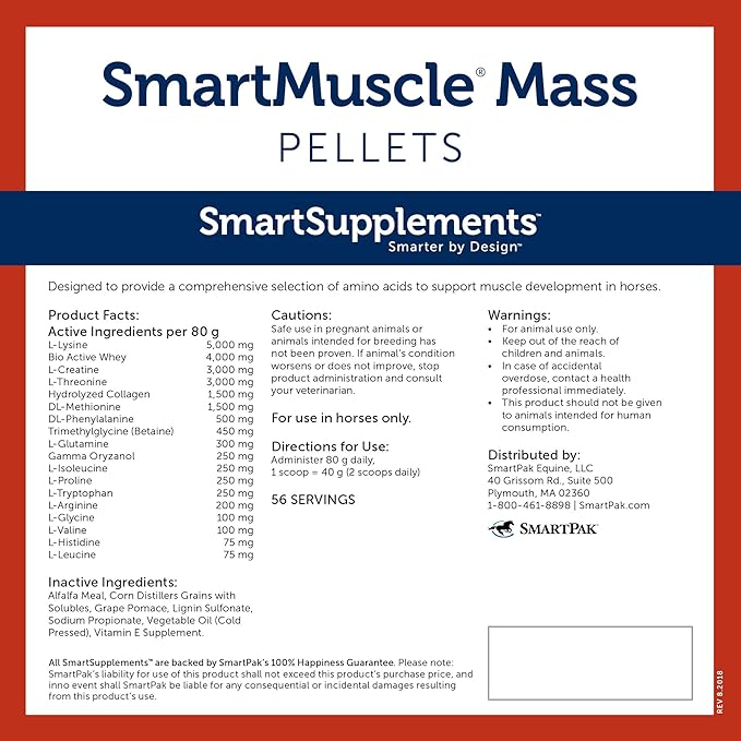 SmartMuscle® Mass Pellets | Horse Muscle Supplements, Bioactive Whey, Gamma Oryzanol, and More | Ideal for Lean Muscle Development and Maintenance | 56 Servings | 10 lb Bucket