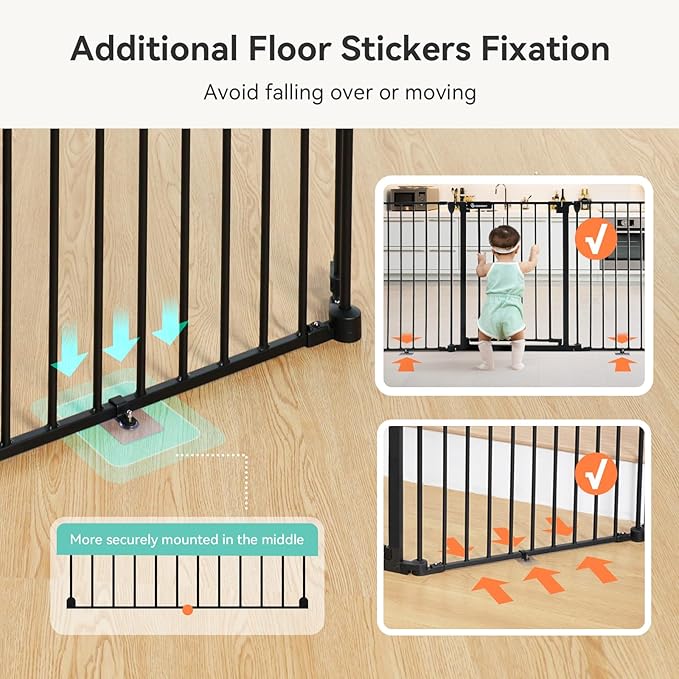 COMOMY 80" Extra Wide Baby Gate, Dog Gate for House Stairs Doorways Fireplace, Auto Close Pet Gate with Door Walk Through, 3 Metal Panels, Hardware Mounted Baby Fence Indoor Outdoor(30" Tall, Black)