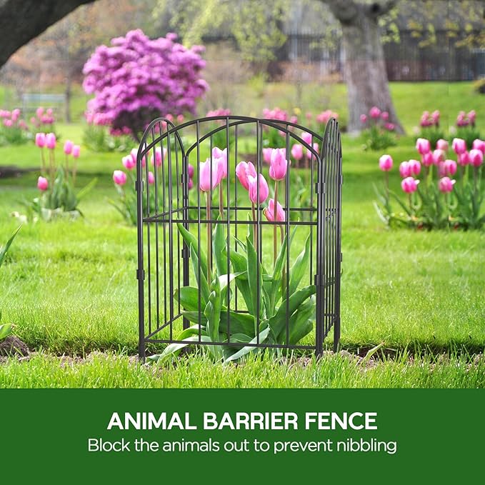 Goovilla Garden Fence, Total 27ft(L) x 24in(H) Garden Fencing Animal Barrier, 25 Pcs Rustproof Metal Fence Panels, Black No Dig Fence, Decorative Garden Fences and Borders for Dogs, Flower Bed, Patio