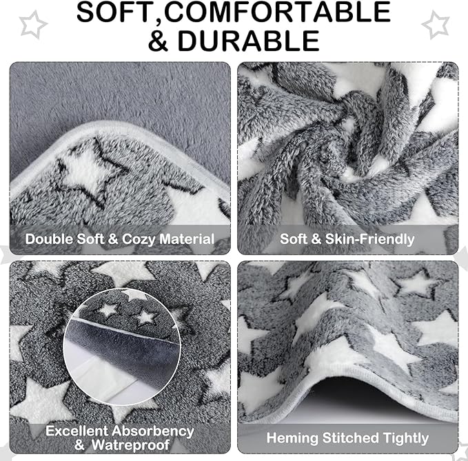 Tudomro 8 Pcs Guinea Pig Bedding Cage Liners Bulk Blankets Small Animal Flannel Throw Bedding Waterproof Absorbent Reusable Pet Pee Sleep Mat Pad Cover for Hamster Ferret(Grey Star,12 x 12 Inch)