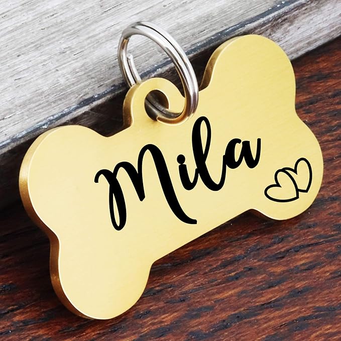 Ultra Joys Custom Personalized Dog ID Tag - Brushed Stainless Steel Bone Tag, Large