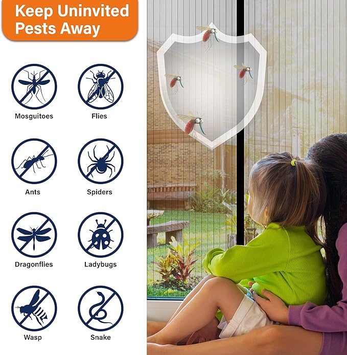 Magnetic Screen Door, Heavy Duty Door Screen Magnetic Closure Keep Bugs Out,Pet & Kid Friendly，Hands Free Door Screen Fit Door Size 60 x 80 Inches