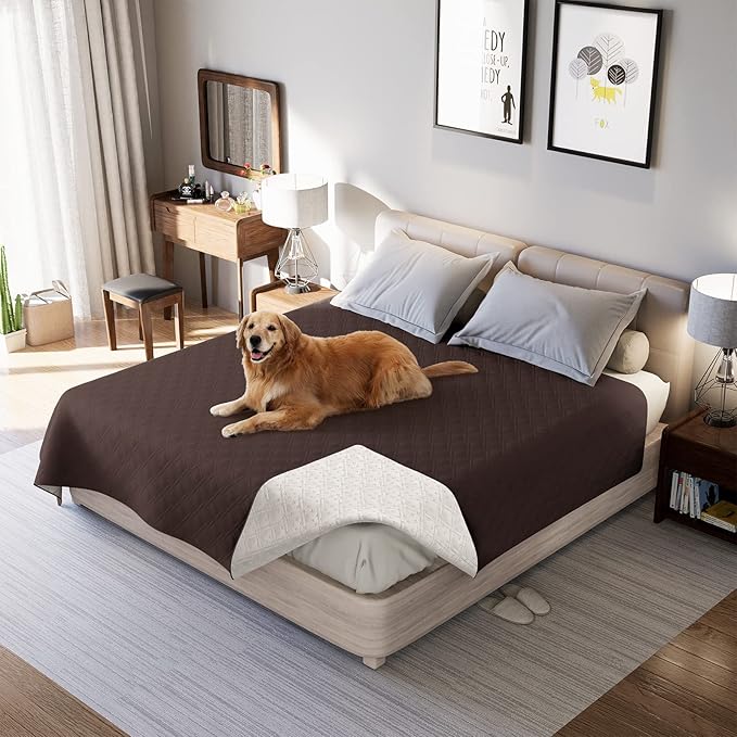 Waterproof Dog Bed Covers for Couch Protection, Water-Resistant Soft Dog Pet Blanket Anti-Slip Dog Blanket for Bed, for Furniture Bed Couch Sofa (Brown,68x82inch)