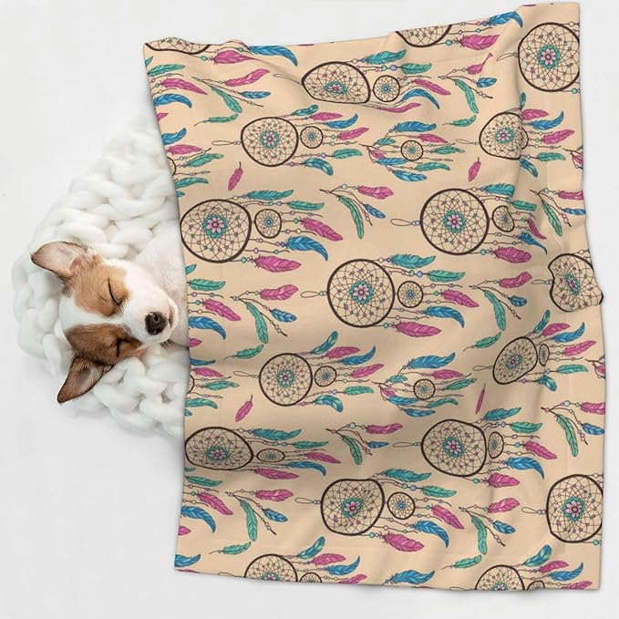 Reversible Dog Blanket for Beds Couches, Dream Catcher, Double Sided Cat Blanket with Textured Dot Feel and Smooth Feel for Seasonal Comfort All Year