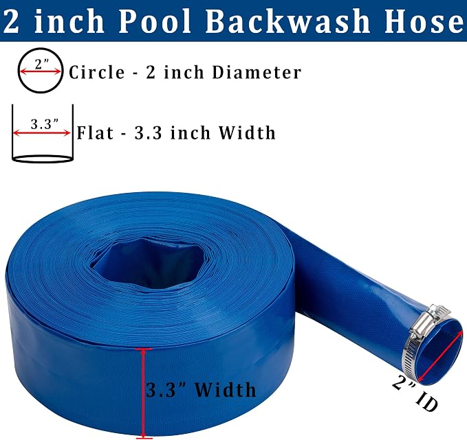 2 in x 50 ft Pool Backwash Hose Heavy Duty Drain Discharge Double PVC Lay flat