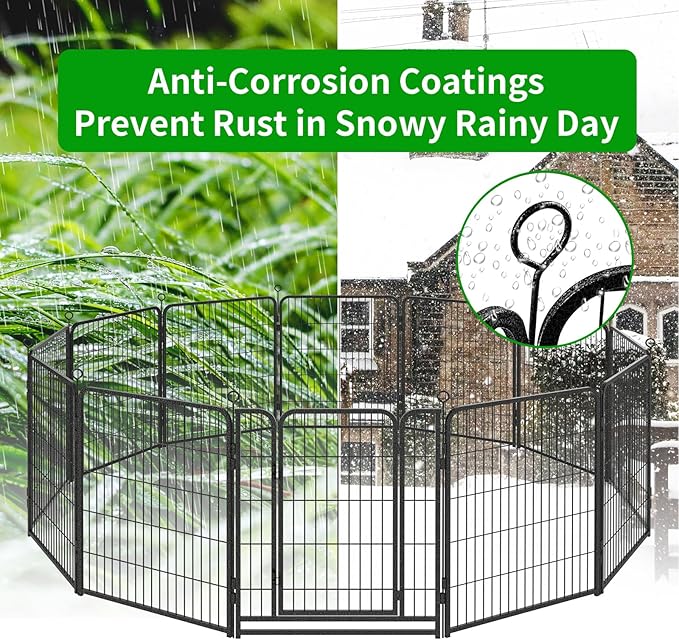 Dog Playpen Outdoor Extra Wide 16 Piece Panels Heavy Duty Dog Fence 40" Height Anti-Rust with Doors Portable for RV Camping Yard, Total 42FT, 140 Sq.ft, Snowy Black