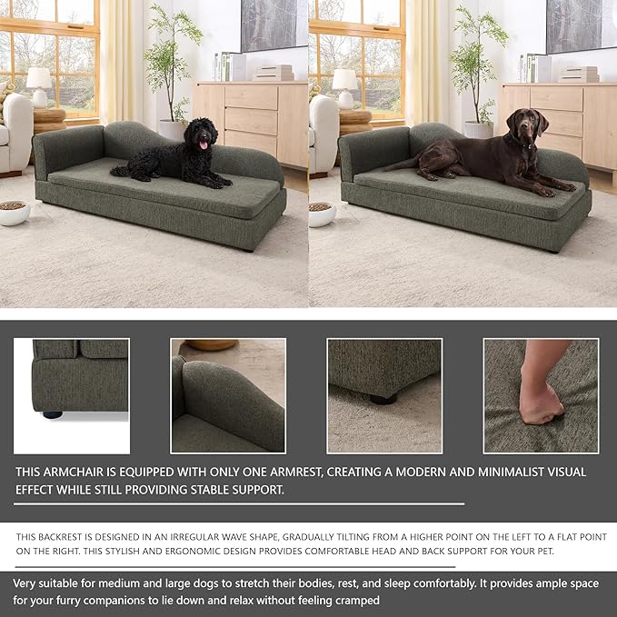 Oversized Pet Sofa Bed for Large Dogs, 55 Inch Modern Dog Couch with Orthopedic Memory Foam, Sturdy Furniture Style Pet Bed with Weight Capacity 220 lbs, (Grey-1)
