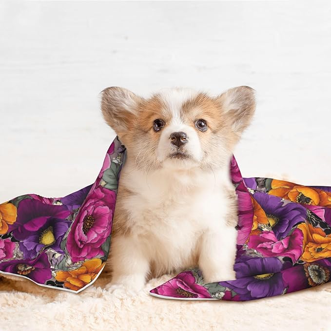 Waterproof Dog Blanket Soft Pet Blanket for Puppy Cat, Fleece Cat Throw Blankets for Furniture Bed Couch Sofa Reversible - Retro Florals Purple 4