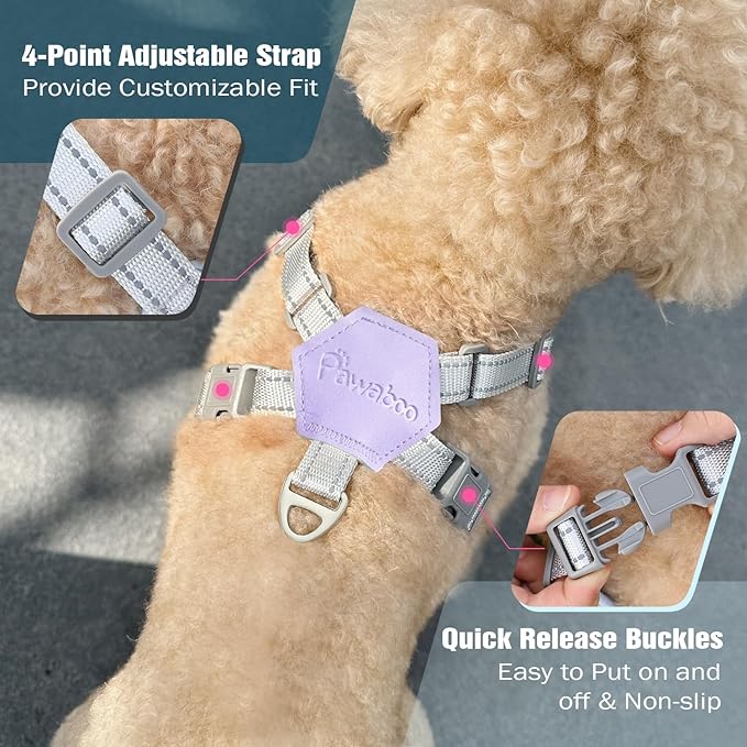 Pawaboo Small Dog Harness and Leash Set, Puppy Harness X-Frame No Pull No Choke, Dog Vest Harness Adjustable for Small Medium Sized Dogs,Soft Breathable Pet Harness for Walking Outing, S, Purple Daisy