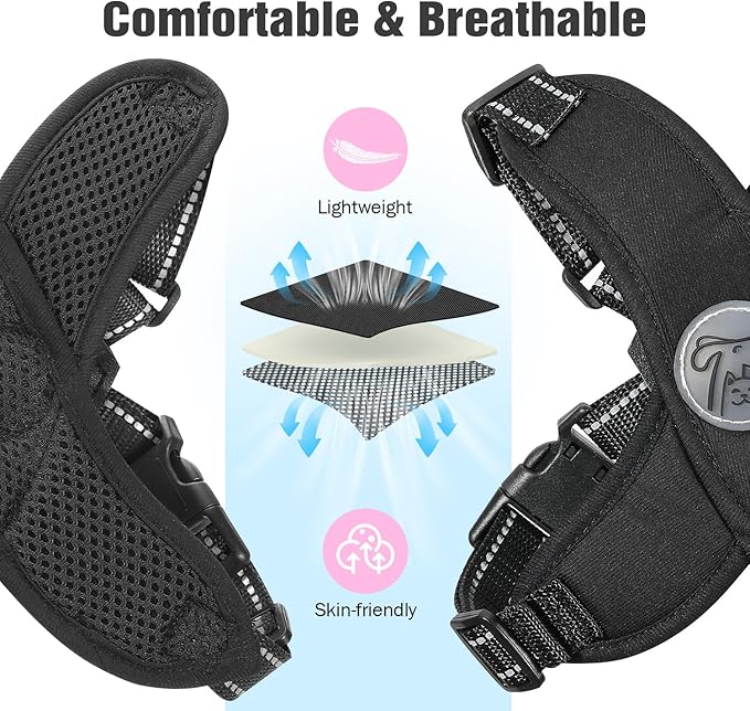 Pawaboo Small Dog Harness and Leash Set, Puppy Harness X-Frame No Pull No Choke, Dog Vest Harnesses Adjustable for Small Medium Sized Dogs, Soft Breathable Pet Harnesses for Walking Outing (L, Black)