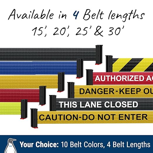 WM412 Retractable Belt Wall Mounted Yellow Crowd Control Barrier and Receiving End, 20' Black Belt
