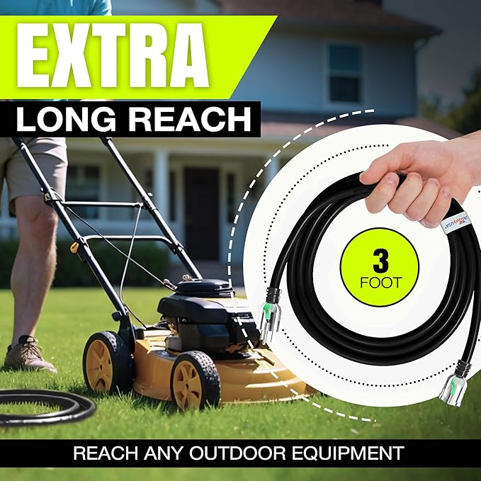 3ft Outdoor/Indoor Extension Cord 10/3 Gauge Ultra Heavy Duty 3 Prong SJTW, Waterproof, ETL Listed, Flexible Cold-Resistant Long Power Cord,125 Amp 1875W, Black by LifeSupplyUSA