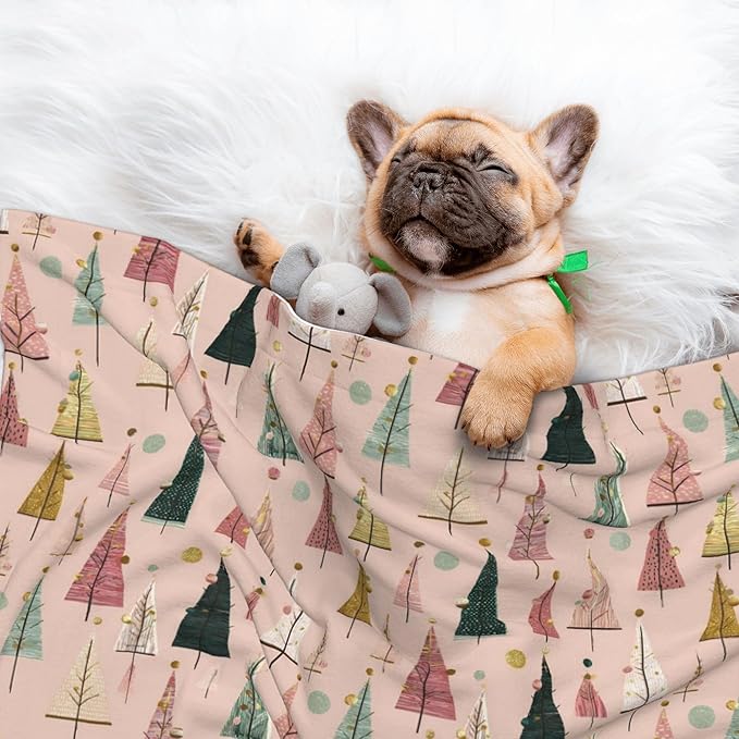 Waterproof Dog Blanket Soft Pet Blanket for Puppy Cat, Fleece Cat Throw Blankets for Furniture Bed Couch Sofa Reversible - Pastel Christmas Trees On Pink 5