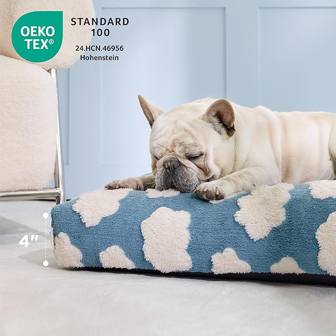LE SURE Cute XL Dog Bed for Crate-Thick Shredded Chopped Foam Pet Bed Indoor with Removable Washable Cover, Modern Fuzzy Plush & Anti Slip Bottom, Blue
