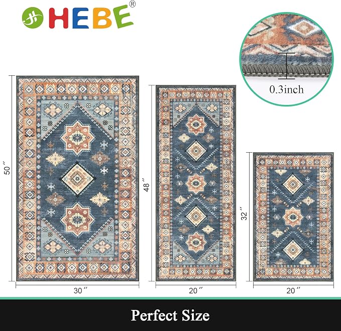 HEBE Boho Kitchen Rug Sets 3 Piece