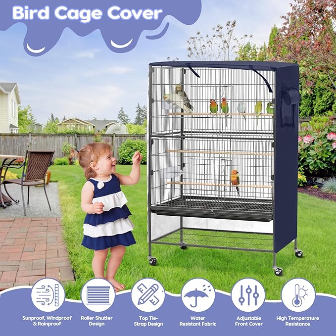 Bird Cage Cover, Large Birds Cage Covers for Night, Birds Cover for Cage with Adjustable Front Curtain, Blackout & Breathable Birdcage Covers for Parrot, Small Animals(Not Include Bird Cage)