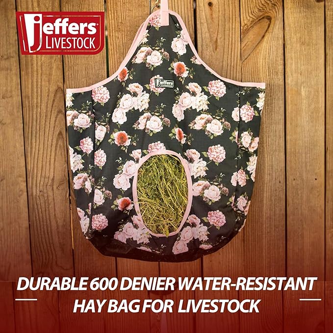 Jeffers Expression Top Loading Hay Bag for Horses & Livestock – Durable 600 Denier, Water Resistant Hay Feeder with Mesh Bottom for Stall, Trailer & Travel – Horse Feeding Supplies - Rose Garden