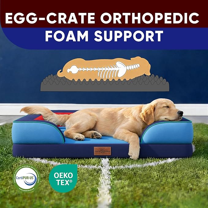 Comfort Expression Orthopedic Dog Bed for Extra Large Dogs 45x35 Inch, Waterproof Egg Crate Foam XL Pet Bed with Removable Bolsters, Dog Couch with Washable Cover & Non-Slip Bottom, Philadelphia