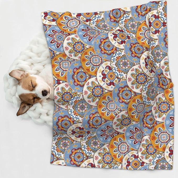 Boho Throw Blanket - Vintage Colorful Floral Blanket for Dog Cat Pet Blankets 30x20 for Couch Sofa Bed
