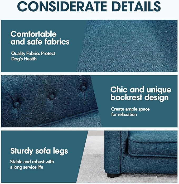 Dog Sofa Couch for Medium to Large Dogs, Memory Foam Dog Couch with Washable Fabric, Removable Cushion, Sofa Bed for Medium and Large Dogs, Blue