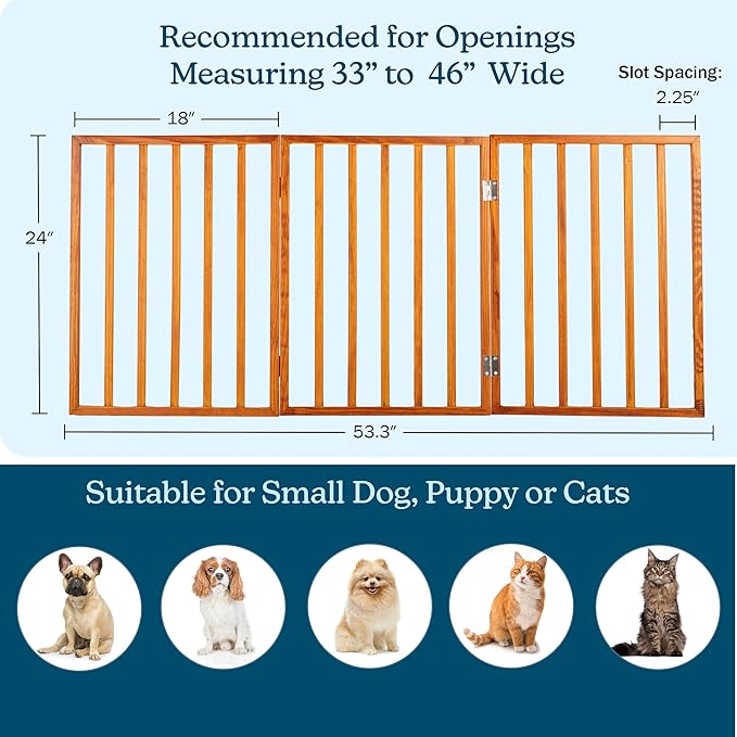 Pet Gate - 3-Panel Indoor Foldable Dog Fence for Stairs or Doorways - 54x24-Inch Retractable Wood Freestanding Dog Gates by PETMAKER (Mahogany)