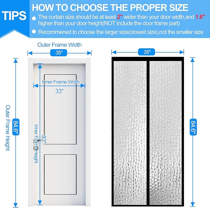 RELIANCER Magnetic Thermal Insulated Door Curtain,Waterproof EVA Door Cover,Fit Doors Size Up to 33"x83",Temperature Protection Insulated Doorway Curtain Partition,Patio Self-Closing Doors Net Screen