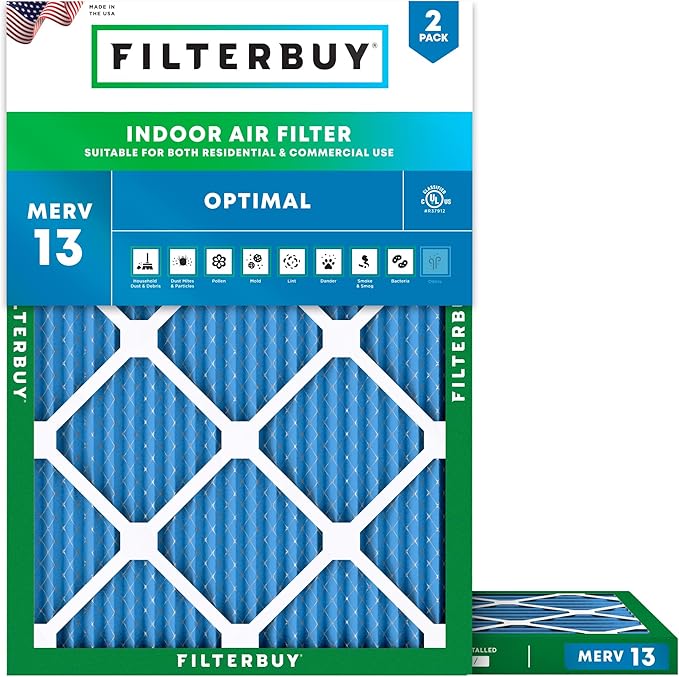 Filterbuy 12x16x1 Air Filter MERV 13 Optimal Smoke & Allergy Defense,