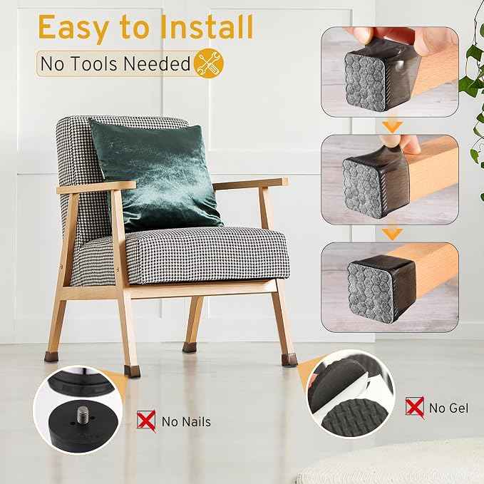 24PCS Square Chair Leg Floor Protectors, Furniture Sliders, Chair Leg Protectors