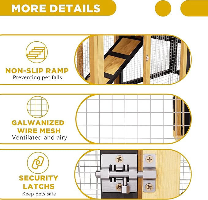 Large Chicken Coop and Run Outdoor Indoor Two Story Rabbit Hutch Pet House Guinea Pig Cage with Removable Tray, Ramp, Ventilation Doors for Chickens, Bunny, Ducks, Quails（Natural Wood）