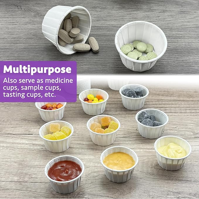 CAMKYDE 2000 pcs Ketchup Cup Small Paper Cups 1 oz, Leak-Proof Food Safe Disposable Condiment Cups Sample Medicine Cup (Pack of 2000)