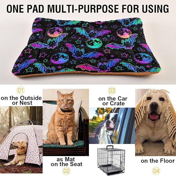 Pet Bed Halloween Bat Moon Dog Bed Mat Absorbing Non Slip Pad Pet Sleeping Mat for Small, Medium, and Large Dogs Puppy Cat 36 in x 24 in