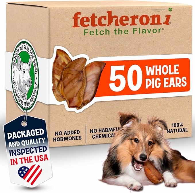 Whole Pig Ears for Dogs Large - 50 Pack Long Lasting Dog Chews – One Ingredient Delicious All Natural Flavor – Easy to Digest Dog Treats for Large Dogs - Great for Teeth and Gums