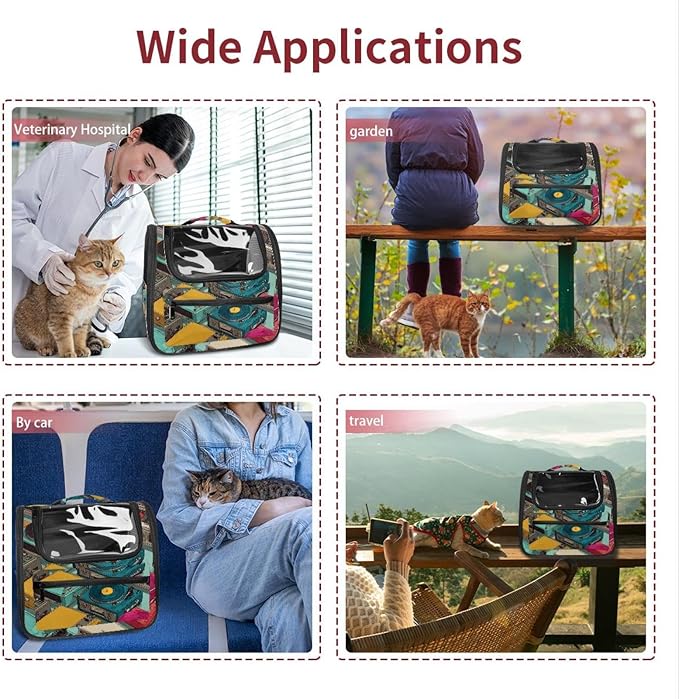 Color Record Player Pattern (2) Pet Cat Backpack Carrier for Kitty Small Dog, Ventilated Pet Carrier Bag for Car, Walking, Hiking, Outdoors