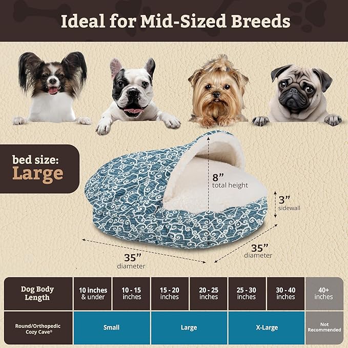 Snoozer Cozy Cave Dog Bed - Indoor Dog Bed with Cover Cave, Covered Calming Burrow for Small & Medium Sized Pets with Blanket Attached, Enclosed, Removable Washable Cover - Large, Ramey Oxford