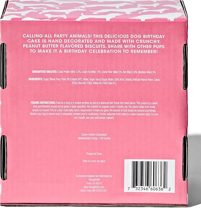 Thoughtfully Pets, Pink Dog Birthday Cookie Gift Set, Hand Decorated Crunchy Dog Treats in Bone Shapes, Great for Birthdays, Set of 8