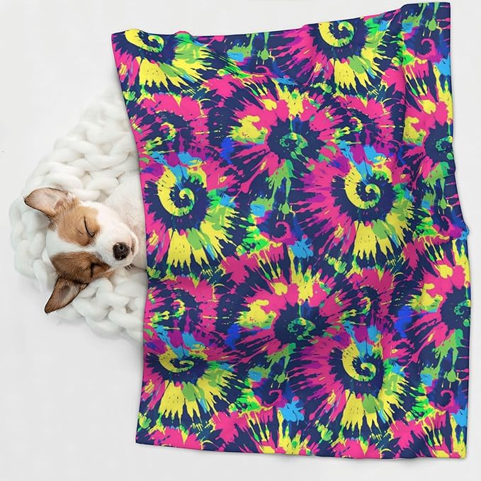Waterproof Dog Blanket Soft Pet Blanket for Puppy Cat, Fleece Cat Throw Blankets for Furniture Bed Couch Sofa Reversible - Bold tie dye 1