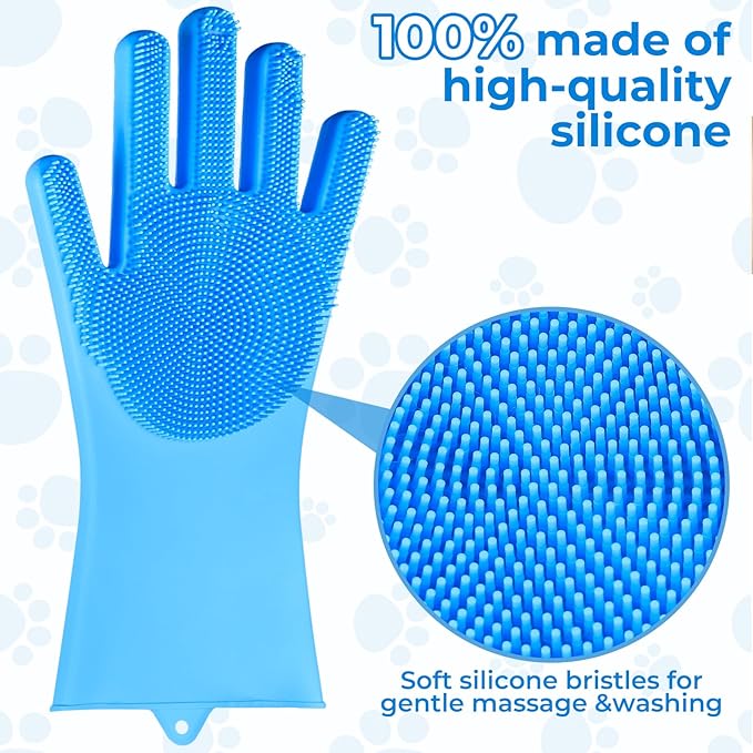 2PCS Dog Washing Gloves and Dog Bath Brush, high-Density Teeth Design pet Grooming Gloves, 2-in-1 Pet Grooming kit ，Suitable for Dogs and Cats to bathe, depilate, and Massage